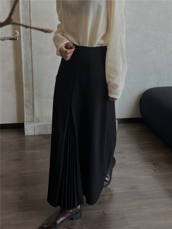 New in autumn! [SOUL] Split pleated design slimming all-match skirt 2850# CLS