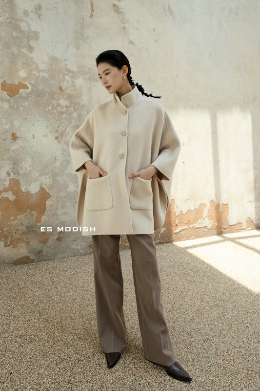 【ES MODISH】High-quality cape-style loose wool coat (including 100% wool) JK2024A# CQW