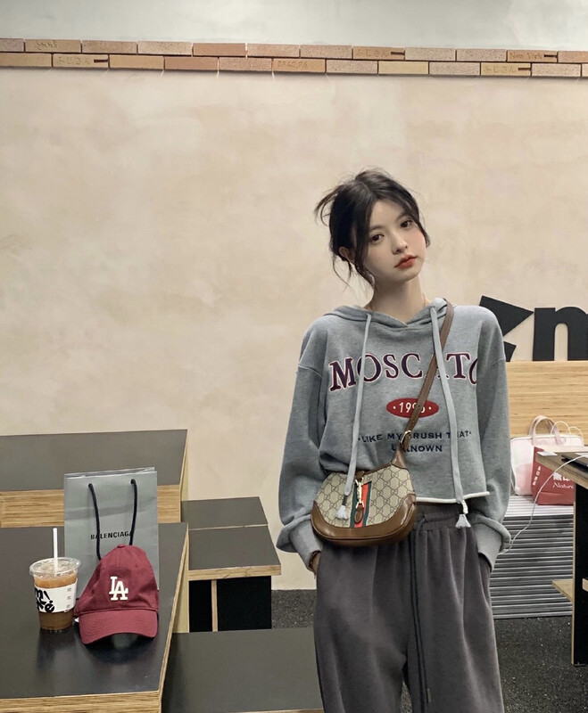 [Y.JIA] Korean casual simple hooded printed sweater 6221-1