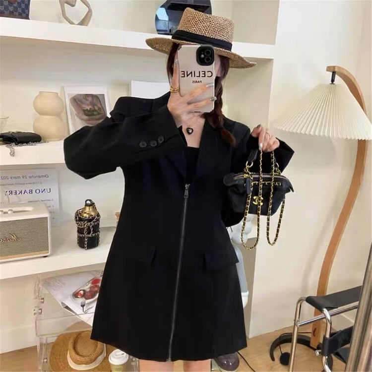 New in autumn! [TAN] Casual zippered shoulder pad suit C3198# JJ