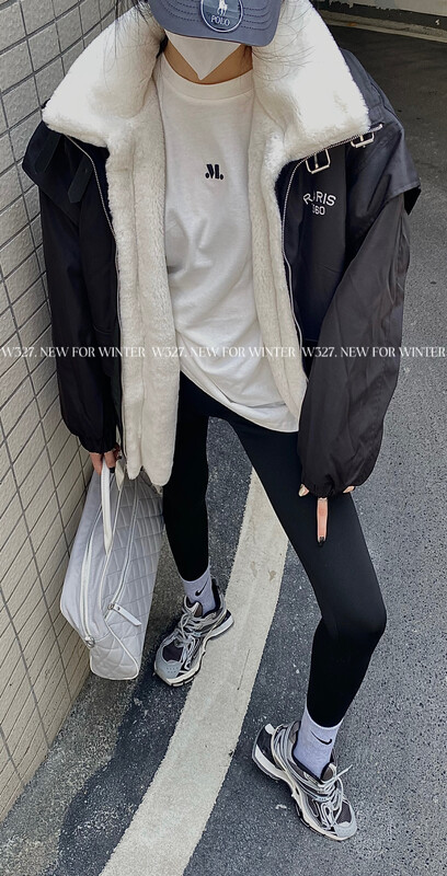 【W327.】Korean version of heavy industry zipper removable two-piece pie overcome short jacket (inner lamb fleece jacket) 93252# CQW