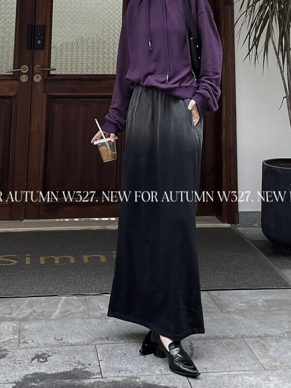 【W327.】Korean Skirt with Gradient Smudge and Fried Color Craft (Elastic Waist) 57130# CQW