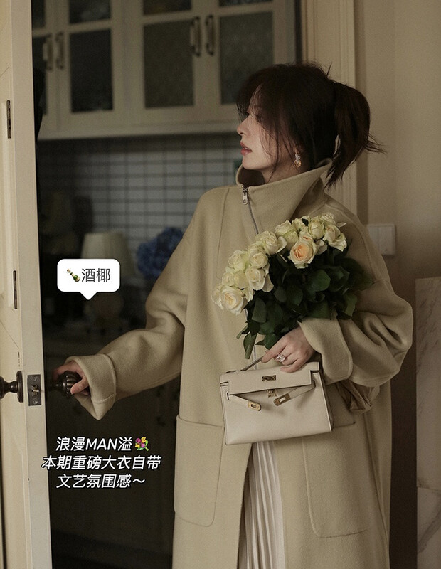 Live ⑦!【Y.JIA Ijia】French casual design stand-up collar double-head zipper wool coat wool coat 55061