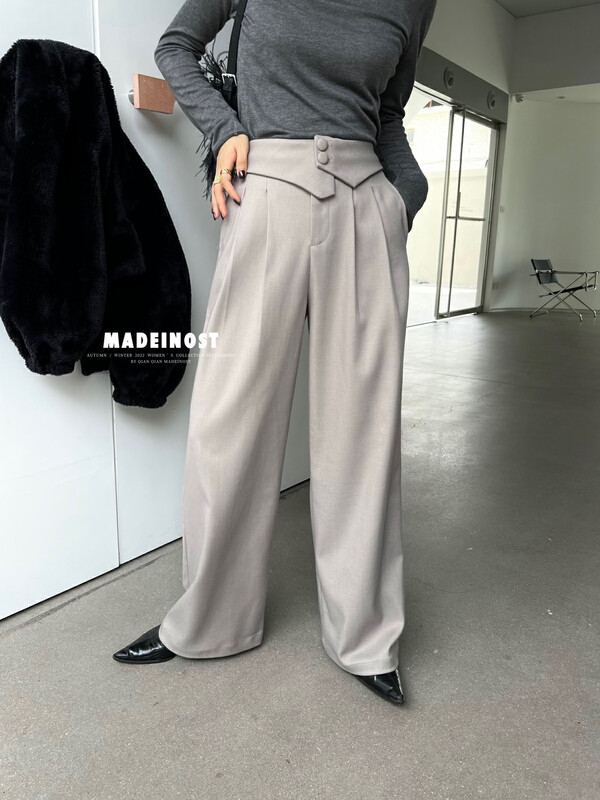[Osha MADEINOST] Autumn and winter new design sense flanging waist thickened sanding trousers 87297