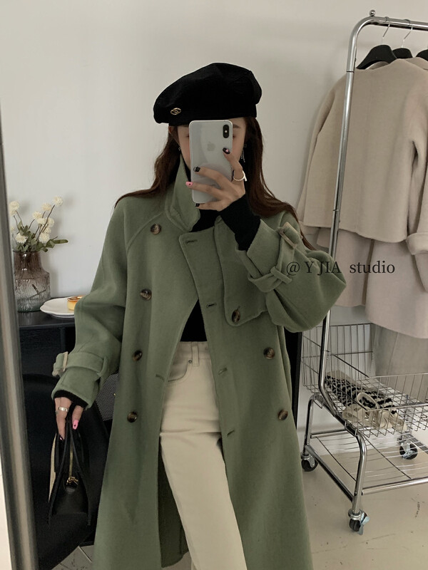 【Y.JIA Ijia】Super hot double-breasted trench coat wool coat 99039-1