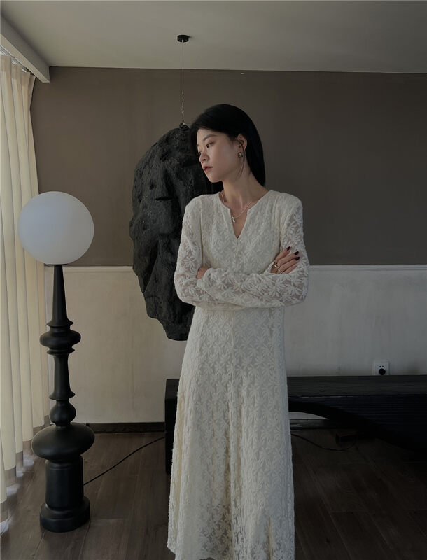 Autumn is new! [SOUL] Minimalist temperament lace simple dress 2862# CLS