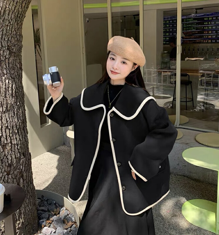 [Y.JIA] Age-reducing contrast color doll collar wool coat coat wool coat (including 100% wool) 55012# FHX