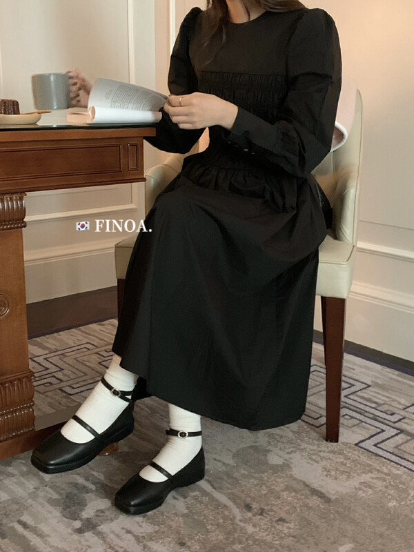 Original price 167.94! 【FINOA】Retro Temperament Waist Puff Sleeve Loose Dress 10812# JHY
