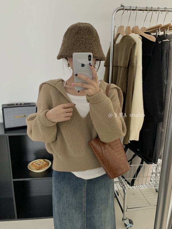 [Y.JIA Yijia] Korean casual lazy deep V sweater slim and versatile vest top two-piece suit 791