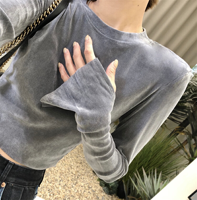 [Y.JIA Ijia] Korean version of casual all-match gold velvet bottoming long-sleeved T-shirt 8632