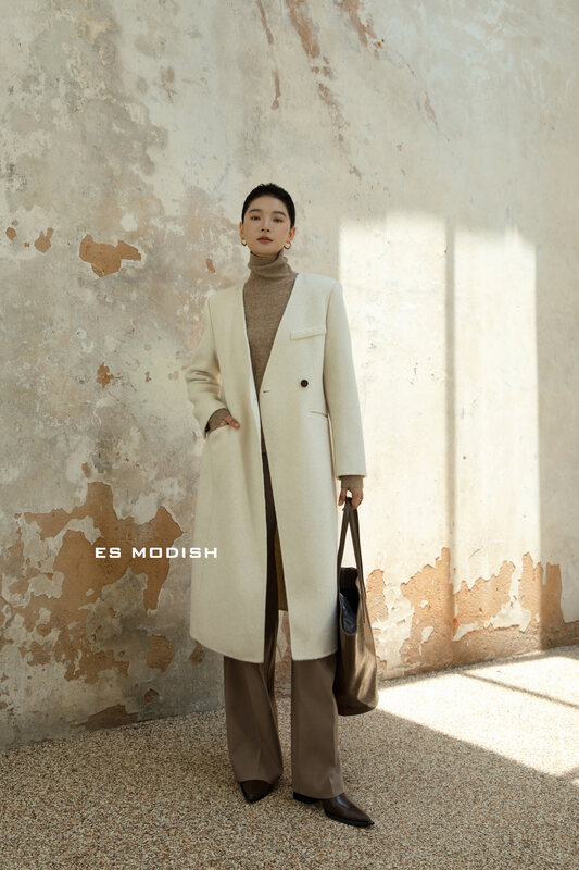 【ES MODISH】V Neck Textured Fashionable All-match Wool Jacket (with Belt) (including 90% wool/for jacket only) JK2009B# CQW