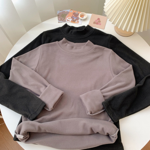 Real shot sanding thickened half turtleneck white bottoming shirt autumn and winter 2022 new solid color inner long-sleeved T-shirt top
