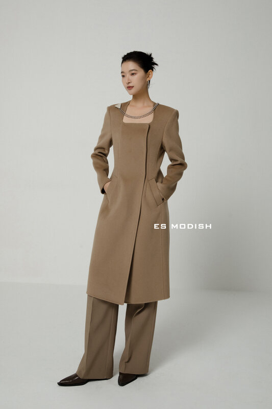 【ES MODISH】U-neck design double-sided wool coat (including 100% wool) JK2013A# CQW