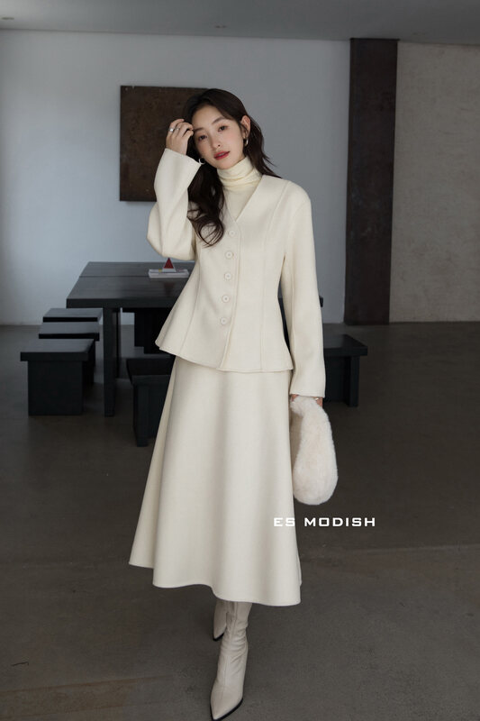 New for winter!【ES MODISH】A-line all-match wool skirt (90% Australian wool, 10% alpaca) SK2057B# CQW