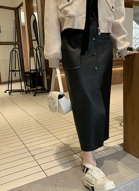 【Y.JIA】Irregular one-row button slit skirt 7078# FHX
