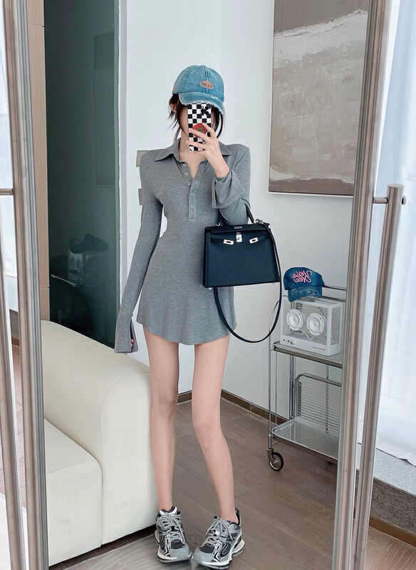 【Y.JIA】Gentle and sexy POLO collar long-sleeved dress 7029# FHX