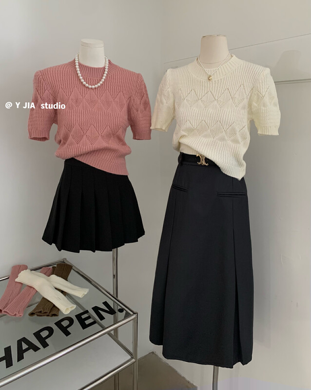 【Y.JIA】Design Lazy Hollow Knit Sweater Short Sleeve Warm Sweater (with Sleeves) YS2-675# FHX