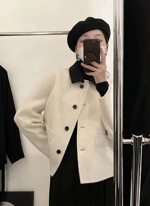 【Y.JIA Ijia】Korean Contrast Color Single Breasted Wool Jacket Coat 99020-1