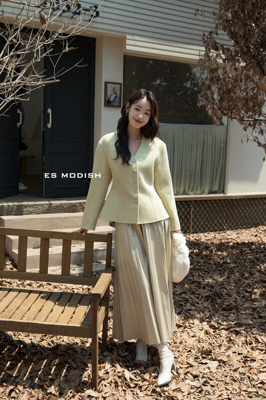 New in winter!【ES MODISH】V-neck single-breasted wool coat (including 100% wool) JK2027B# CQW