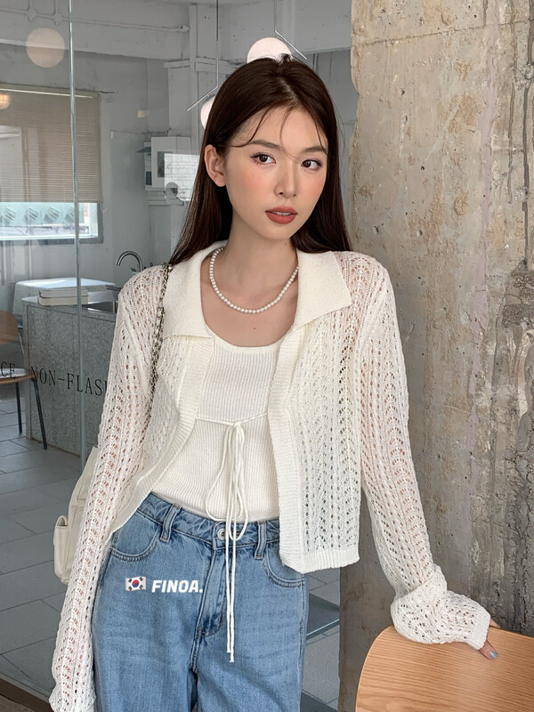 Original price 153.28! [FINOA] Korean version of the simple lapel hollow tie with a sling short suit 10725# JHY