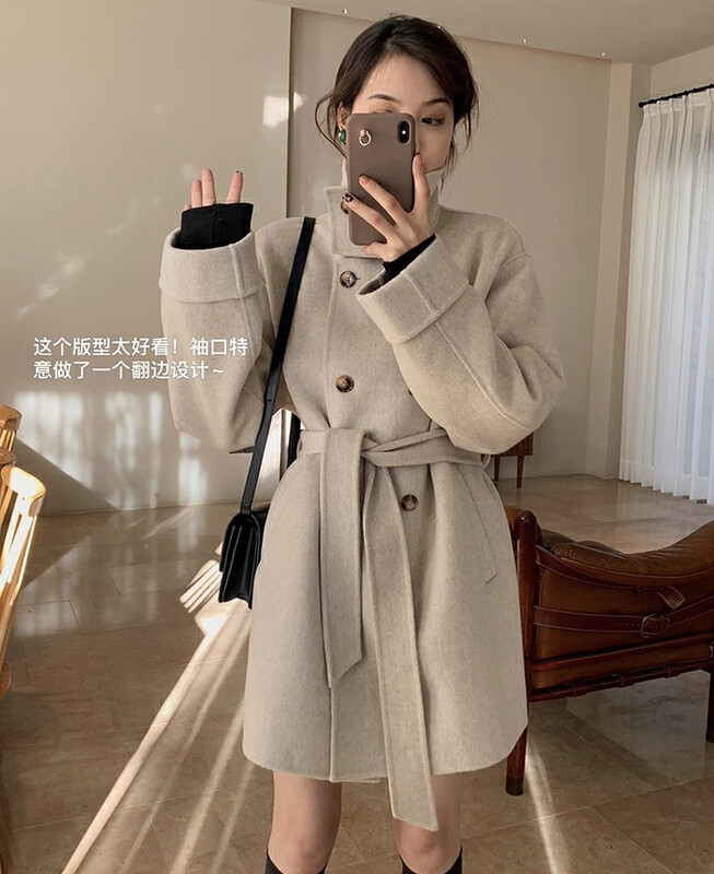 【Y.JIA Ijia】Korean version of double-sided woolen coat with straps slimming coat 99021-1