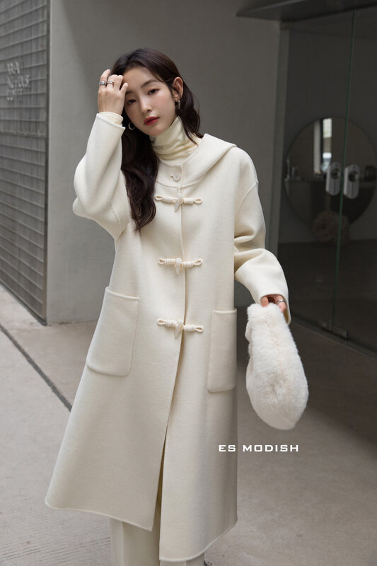 【ES MODISH】Claw Buckle Hooded Double Sided Wool Casual Wool Jacket (100% Wool) JK2006B# CQW