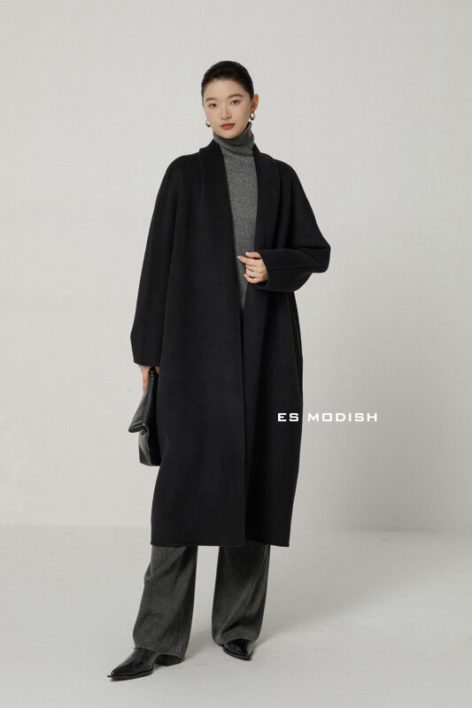New for winter!  【ES MODISH】Fashionable temperament double-sided woolen mid-length coat (with belt) (including 100% Australian wool) JK2042A# CQW