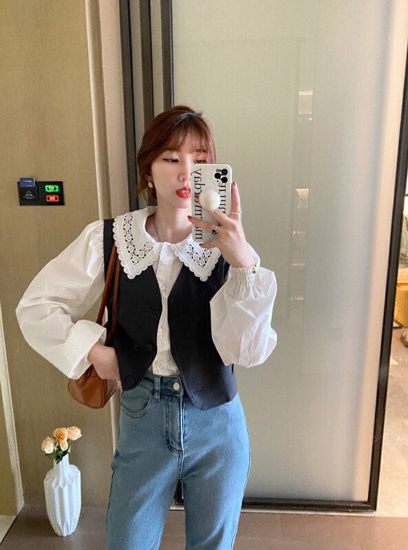 [Y.JIA Ijia] Retro shirt vest two-piece suit 7056