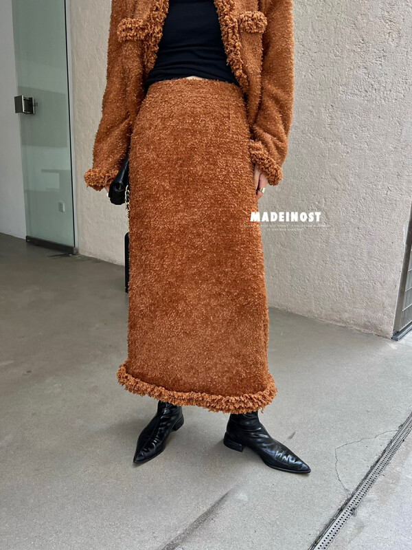 [Osha MADEINOST] Autumn and winter new thick small fragrance tassel elastic waist skirt containing 20 wool 87295