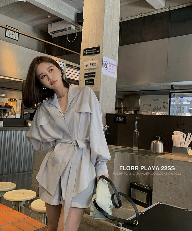 【Y.JIA】Temperament simple suit shirt shorts (with belt) suit 8133# FHX