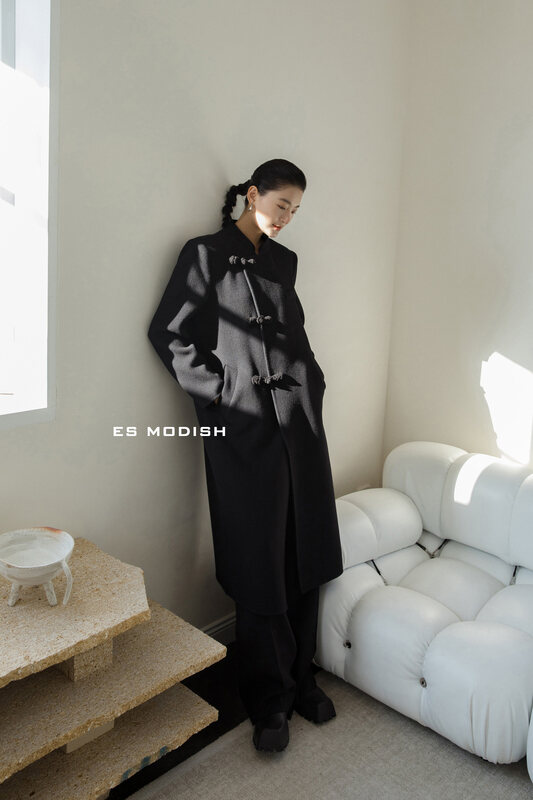 【ES MODISH】National style stand-up collar and buckle wool coat (including 100% wool) JK2018A# CQW