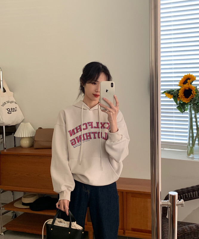【Y.JIA】Korean version loose letter print hooded sweater YS1-2352