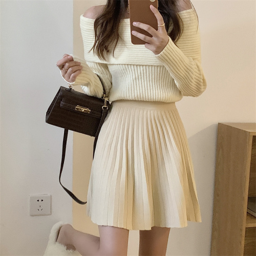 Real shot is not reduced, elastic waist thin skirt, A-line skirt, female niche, high waist, foreign style, knitted pleated skirt, short skirt
