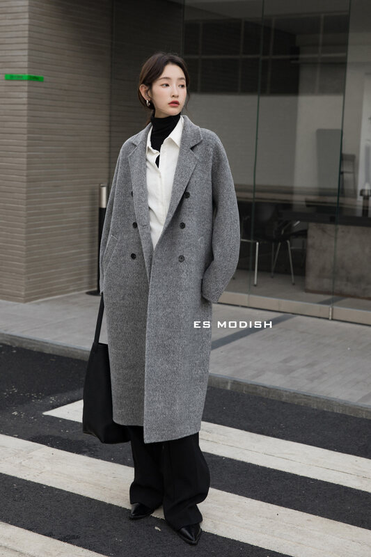 New in winter! [ES MODISH] High-quality double-breasted long wool coat (with belt) (90% wool) JK2044B# CQW
