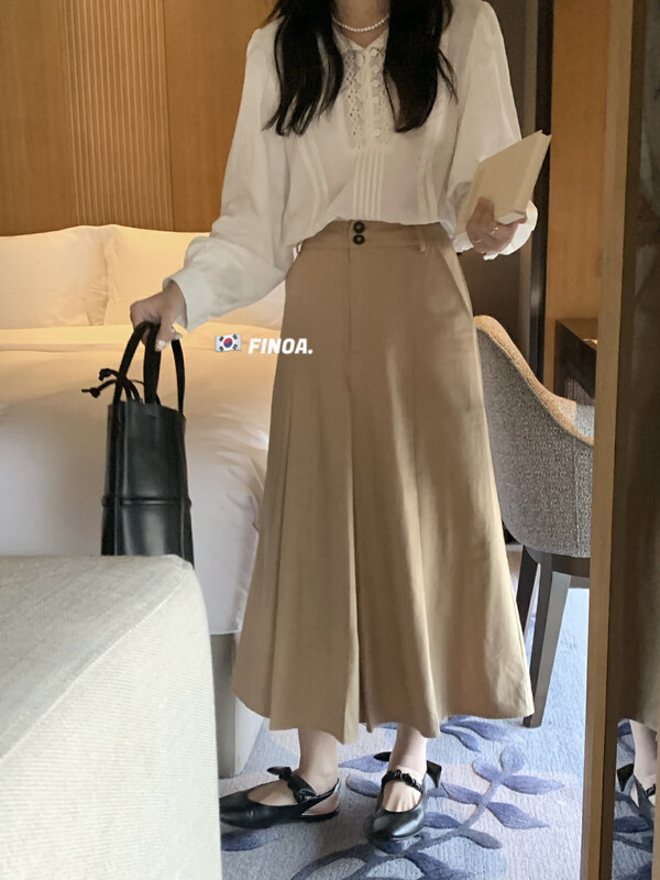 [FINOA] Korean simple fashionable solid color slim double-button skirt 1300