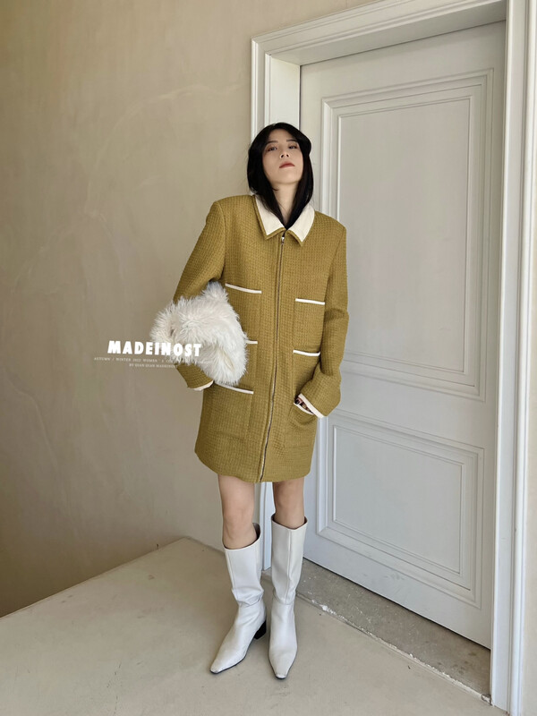 [Osha MADEINOST] Winter new middle-aged small fragrance thickened medium-length wool coat 87308