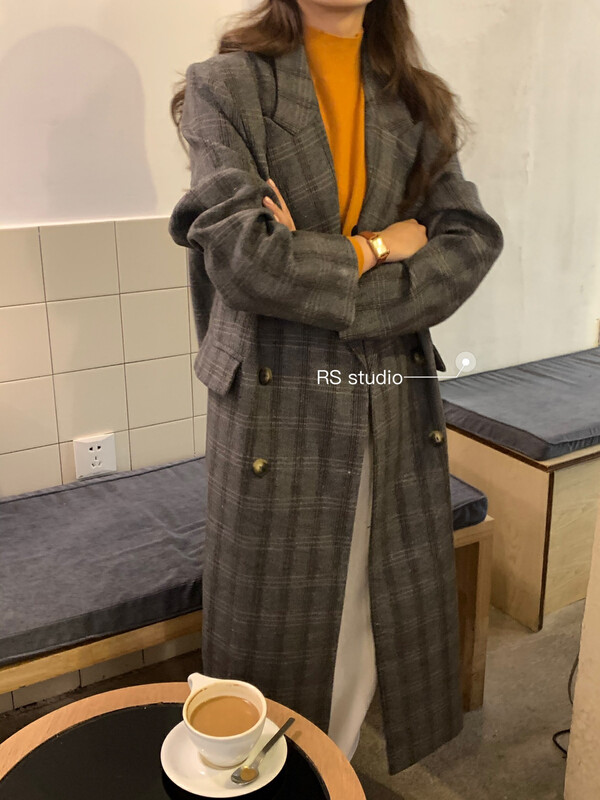 【RS】Vintage plaid double-breasted down jacket (including 90% white duck down) LL0110-1# FHX