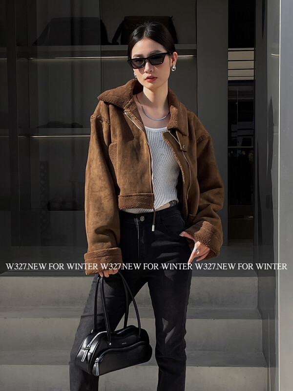 【W327.】Korean version custom fur suede stand collar jacket 93238# CQW