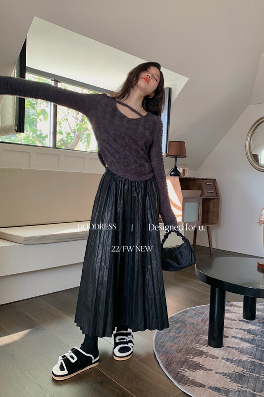 【Fire HOODRESS】Advanced Versatile Soft Leather Casual Pleated Skirt 22474# JHY