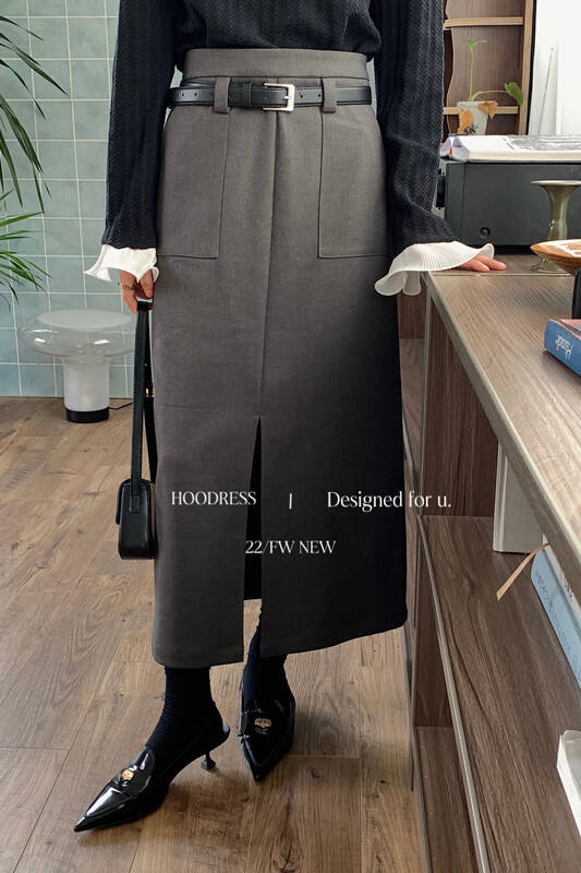 [Fire HOODRESS] Korean version commuter slit high waist straight skirt (with belt) 22438# JHY