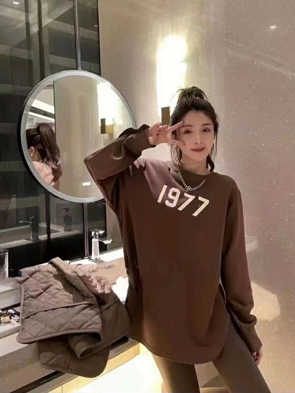 【Y.JIA Ijia】Casual temperament digital printing round neck chain loose long-sleeved sweater long-sleeved T-shirt YS1-8639