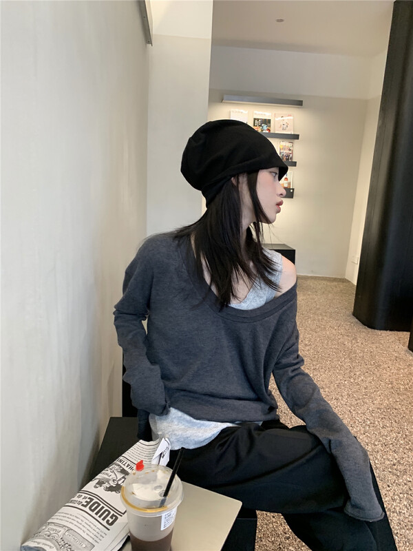 [Y.JIA Ijia] Korean version all-match long-sleeved knitted sweater slim bottoming vest suit top two-piece set 362