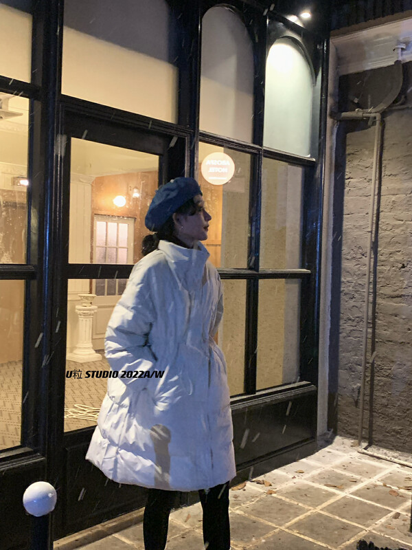 Original price 123.95! [U grain] slim waist drawstring long down jacket with 75% white duck down 9005