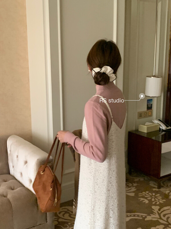 【RS】Solid Color Versatile Brushed Lace Sling Dress KL0092# FHX
