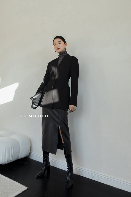 New in winter!【ES MODISH】Korean long-sleeved all-match wool jacket (including 100% wool) JK2028A# CQW