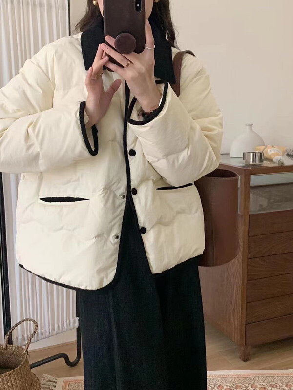 [U grain] Korea ins corduroy lapel quilted quilted rhombus stitching warm down jacket (including 80% white duck down) 9999# FHX