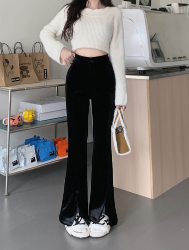 Real price one-button micro-lat velvet high-waisted thin and velvet straight casual pants