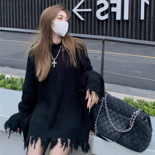 South Korea's Dongdaemun autumn and winter new loose and lazy wind hole personality trendy design pullover thick sweater women