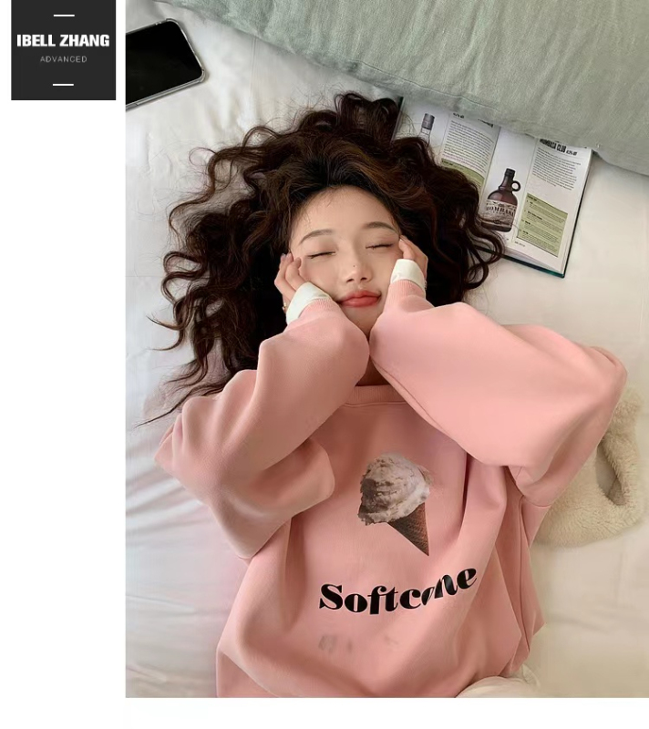 22 autumn and winter new ice cream letter printing sweater T regular / plus velvet