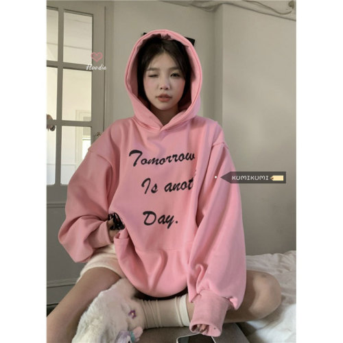 Fleece thickened lazy wind sweater women's autumn and winter letter print loose hooded jacket casual top